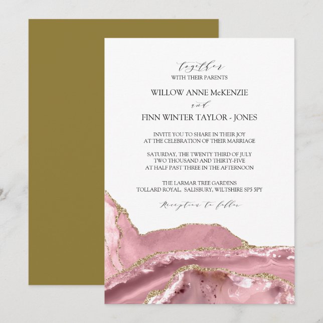 Blush Pink Agate Moderne Hochzeit Einladung (Vorne/Hinten)