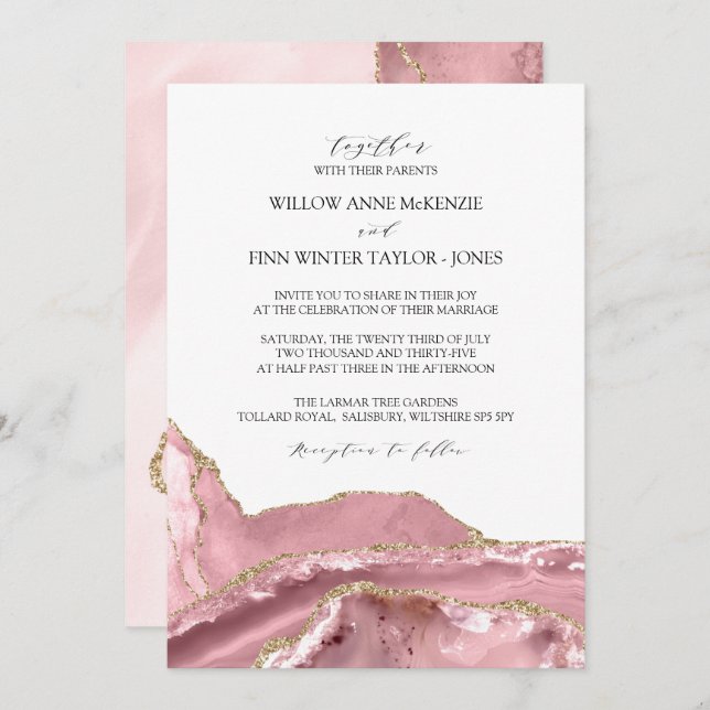 Blush Pink Agate Moderne Hochzeit Einladung (Vorne/Hinten)