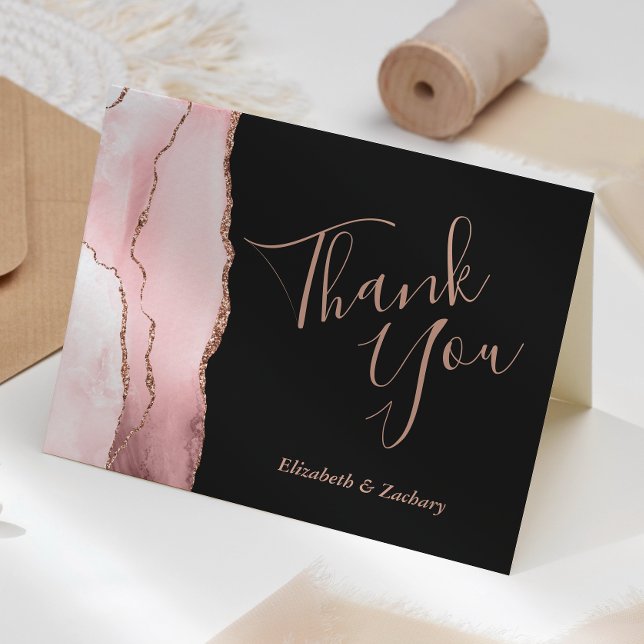 Blush Pink Agate Rose Gold Dark Wedding Thank You Karte (Von Creator hochgeladen)