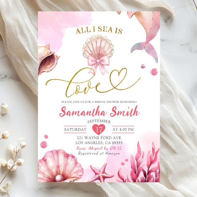 Blush Pink All I Sea Is Love Coastal Bridal Shower Einladung (Von Creator hochgeladen)