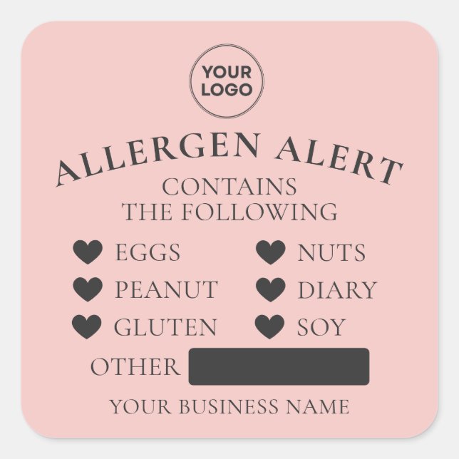 Blush Pink Allergie Alert Bakery Cake Food Sticker (Vorderseite)