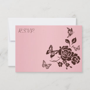 Blush Pink and Brown Butterfly Floral Repcard Einladung