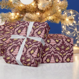 Blush Pink and Burgundy Baroque Christmas Pattern Geschenkpapier
