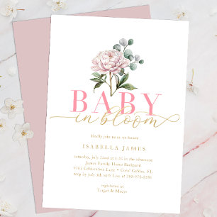 Blush Pink and Gold Baby in Bloomflorale Baby Show Einladung