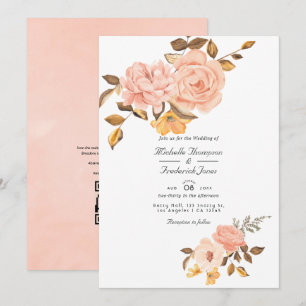 Blush Pink and Gold Floral QR Code RSVP Wedding Einladung