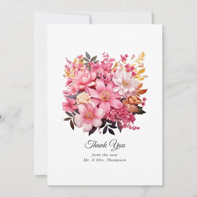 Blush Pink and Gold Floral Wedding Dankeskarte (Vorderseite)