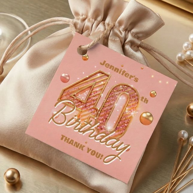 Blush Pink and Gold Glam 40th Birthday Thank You Geschenkanhänger (Von Creator hochgeladen)