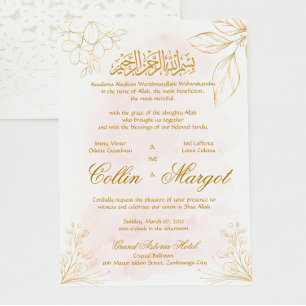 Blush Pink and Gold Muslim Wedding Line Art Einladung