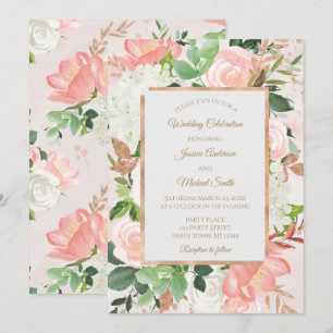 Blush Pink and Gold Watercolor Floral Wedding Card Einladung