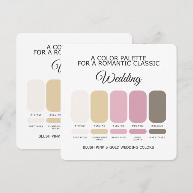 Blush Pink and Gold Wedding Color Palette Card Einladung (Vorne/Hinten)