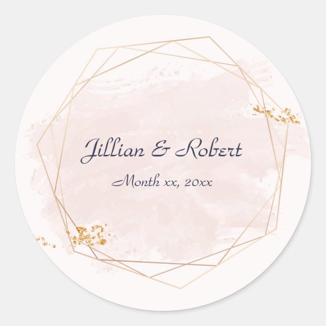 Blush Pink and Gold Wedding Runder Aufkleber (Vorderseite)