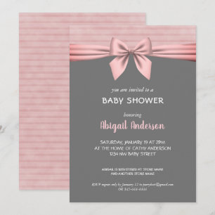 Blush Pink and Gray Bow Baby Dusche Einladung