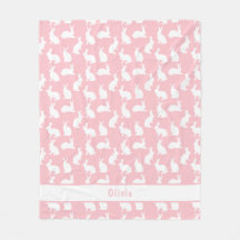 Blush Pink And White Bunny Pattern With Name