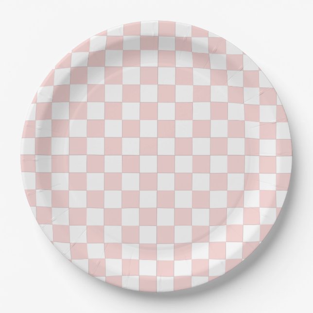 Blush Pink and White Checkered Pappteller (Vorderseite)