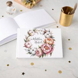 Blush Pink and White Cotton Wedding Gästebuch