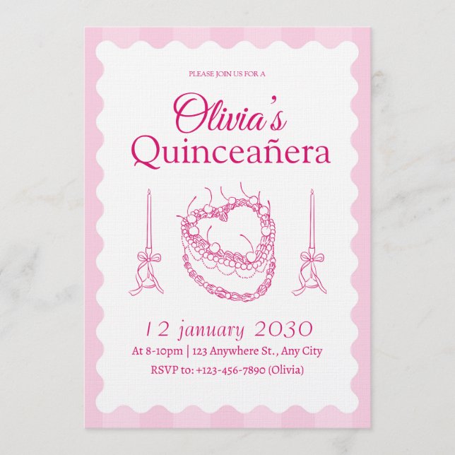 Blush Pink and White Quinceanera  Einladung (Vorderseite)