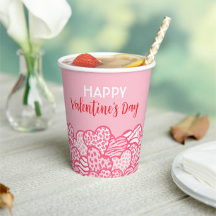 Blush Pink Animal Print Herz Valentinstag Party Pappbecher