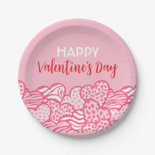 Blush Pink Animal Print Herz Valentinstag Party Pappteller