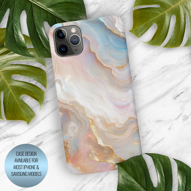 Blush Pink Aqua Blue Gold Weißer Marmor Muster Kun iPhone Hülle (Von Creator hochgeladen)