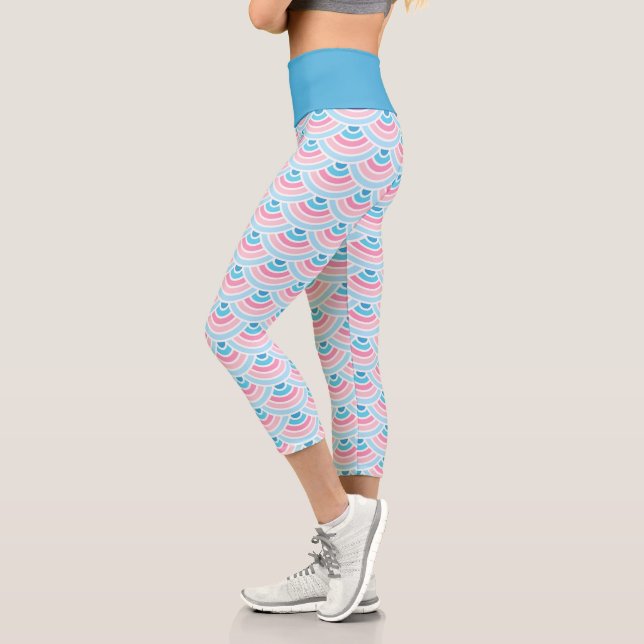 Blush Pink Aqua Blue Wacles Art Pattern Capri Leggings (Links)