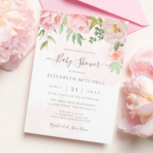 Blush Pink Aquarell Bläserne Peony Babydusche Einladung
