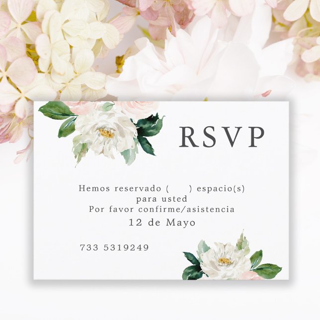 Blush Pink Aquarell Bloral Wedding RSVP Spanisch Einladung (Von Creator hochgeladen)