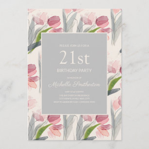 Blush Pink Aquarell Blume Tulips 21. Geburtstag Einladung