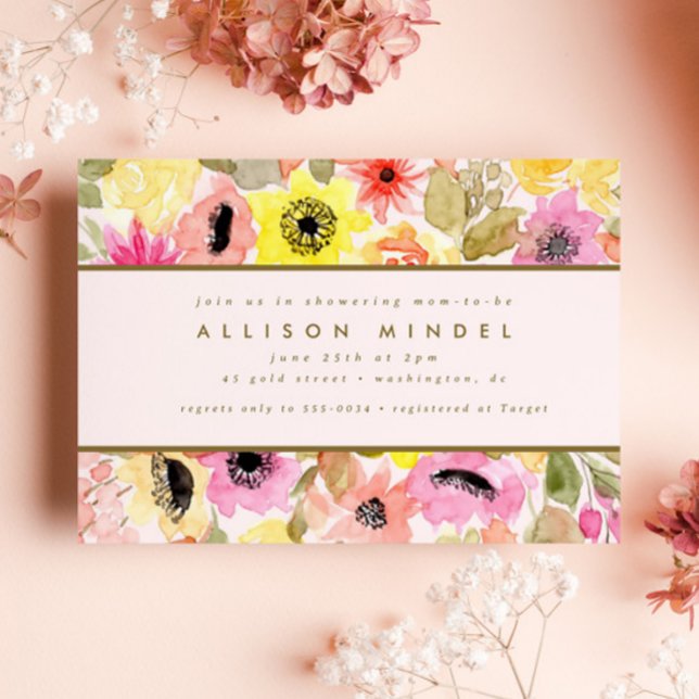 Blush Pink Aquarell Blumengarten Kinderdusche Einladung (Von Creator hochgeladen)