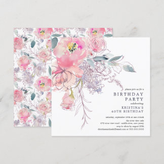 Blush Pink Aquarell Blumengeburt Einladung