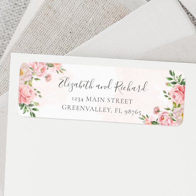 Blush Pink Aquarell Blumengrün Anschrift (Von Creator hochgeladen)