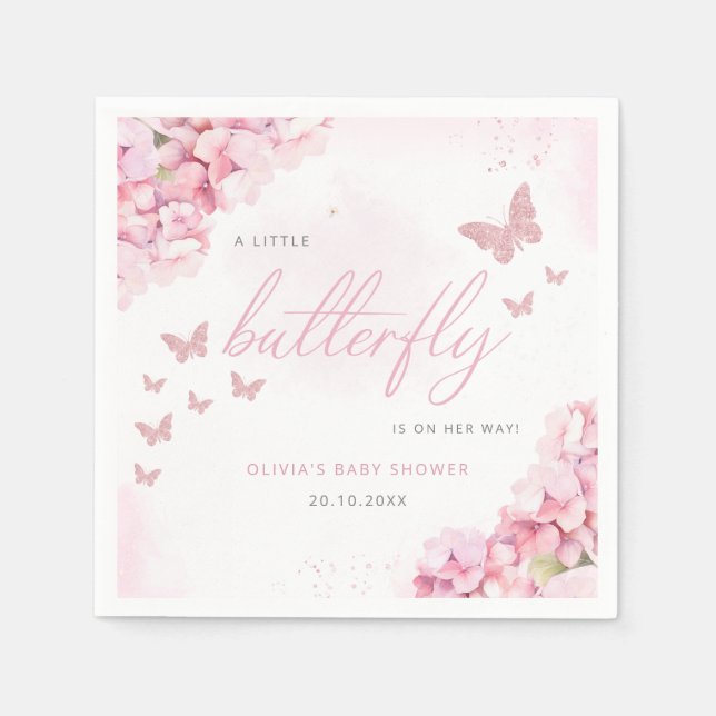 Blush Pink Aquarell Blumenschmetterling Babydusche Serviette (Vorderseite)
