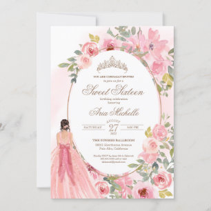 Blush Pink Aquarell Blumensüß 16 Geburtstag Einladung