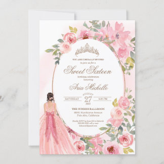 Blush Pink Aquarell Blumensüß 16 Geburtstag Einladung