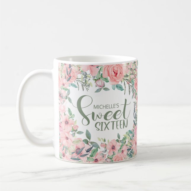 Blush Pink Aquarell Blumensüß 16 Kaffeetasse (Links)