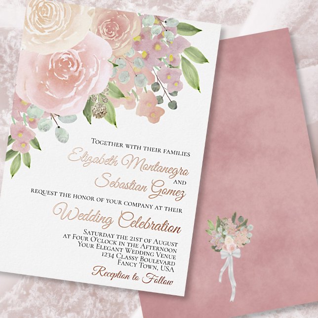 Blush Pink Aquarell Flora Elegante Hochzeit Folieneinladung (Von Creator hochgeladen)