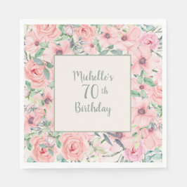 Blush Pink Aquarell Floral 70. Geburtstag Serviette