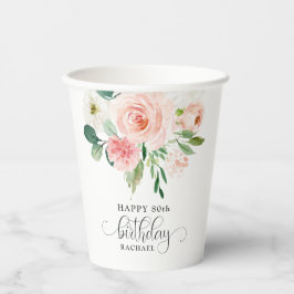 Blush Pink Aquarell Floral 80. Geburtstag Pappbecher