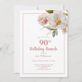 Blush Pink Aquarell Floral 90. Geburtstag Brunch Einladung