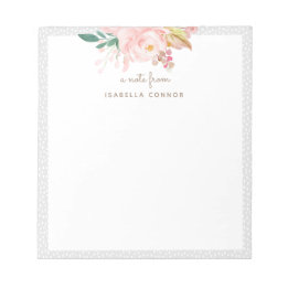 Blush Pink Aquarell Rose Blumenstrauß Gerahmt Notizblock