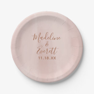 Blush Pink Aquarell & Rose Gold Wedding Monogram Pappteller