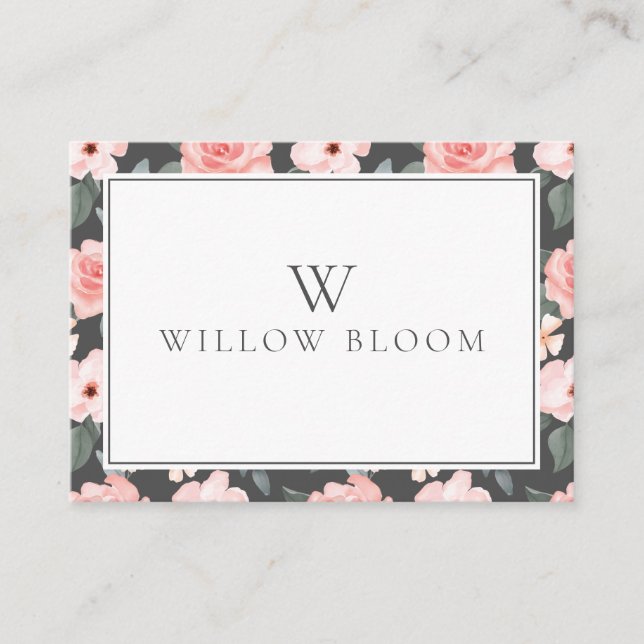 Blush Pink Aquarell Rose und Grünpflanzen Visitenkarte (Vorderseite)