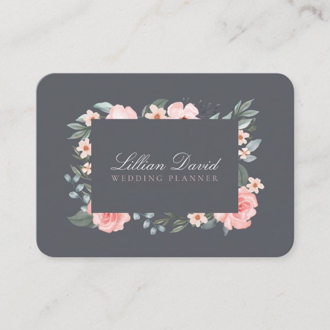 Blush Pink Aquarell Rose und Grünpflanzen Visitenkarte (Vorderseite)