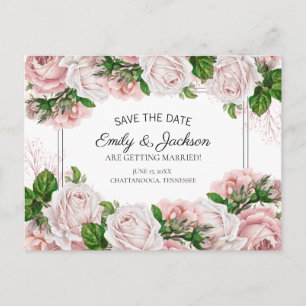 Blush Pink Aquarellblume Hochzeit Sichern Sie das  Postkarte