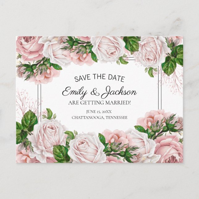Blush Pink Aquarellblume Hochzeit Sichern Sie das  Postkarte (Vorderseite)