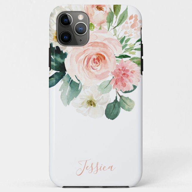 Blush Pink Aquarellblume mit Ihrem Namen Case-Mate iPhone Hülle (Rückseite)