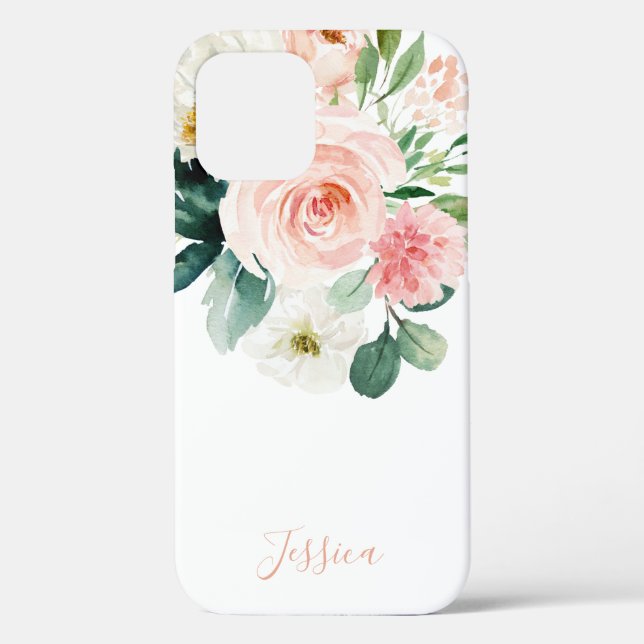 Blush Pink Aquarellblume mit Ihrem Namen Case-Mate iPhone Hülle (Rückseite)