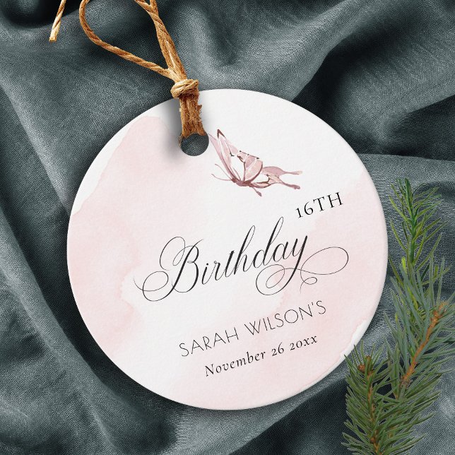 Blush Pink Aquarellbutterfly jedes Alter Geburtsta Geschenkanhänger (Von Creator hochgeladen)