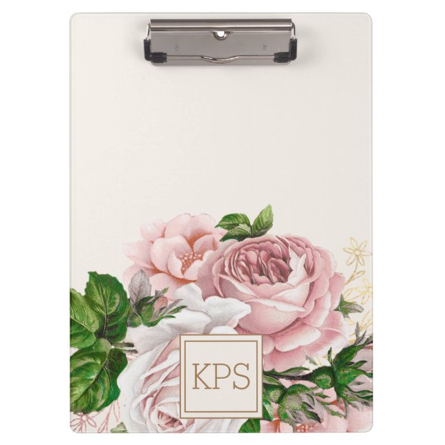Blush Pink Aquarellcreme Monogramm Klemmbrett (Vorderseite)