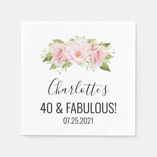 Blush Pink Aquarellfarben Blume 40 & Fabulous Serviette (Vorderseite)