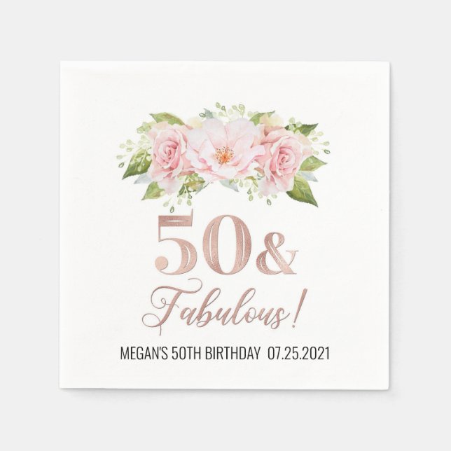 Blush Pink Aquarellfarben Blume 50 & Fabulous Serviette (Vorderseite)